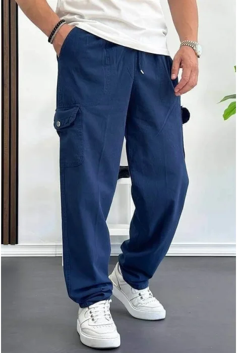 Erkek Baggy Kalıp Kargo Cepli Pantolon Lacivert Edw131