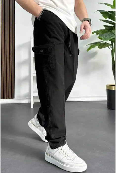 Erkek Baggy Kalıp Kargo Cepli Pantolon Siyah Edw131