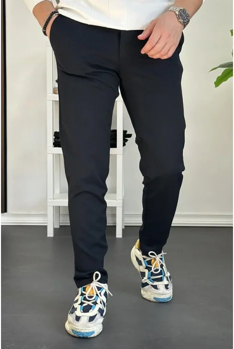 Erkek Beli Düğmeli Dar Paça Jogger Pantolon Lacivert Edw224