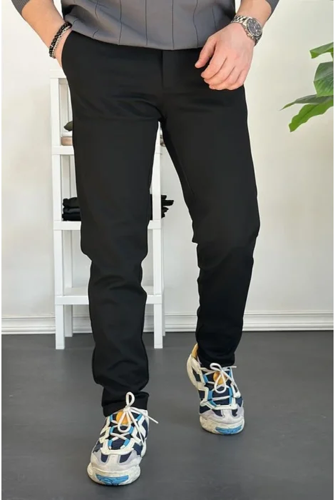 Erkek Beli Düğmeli Dar Paça Jogger Pantolon Siyah Edw224