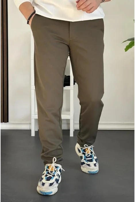 Erkek Beli Düğmeli Dar Paça Jogger Pantolon Yeşil Edw224