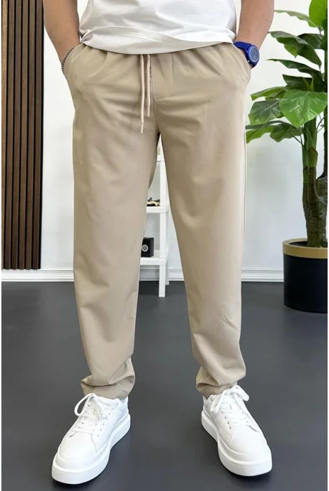 Erkek Beli Lastikli Jogger Pantolon Bej Edw354