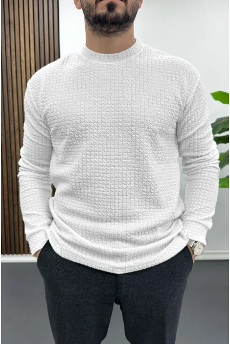 Erkek Bisiklet Yaka Sweatshirt Beyaz Edw436