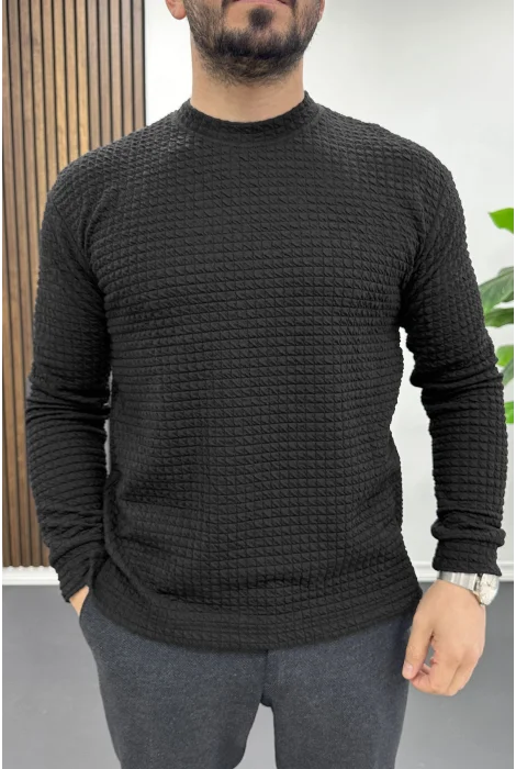 Erkek Bisiklet Yaka Sweatshirt Siyah Edw436
