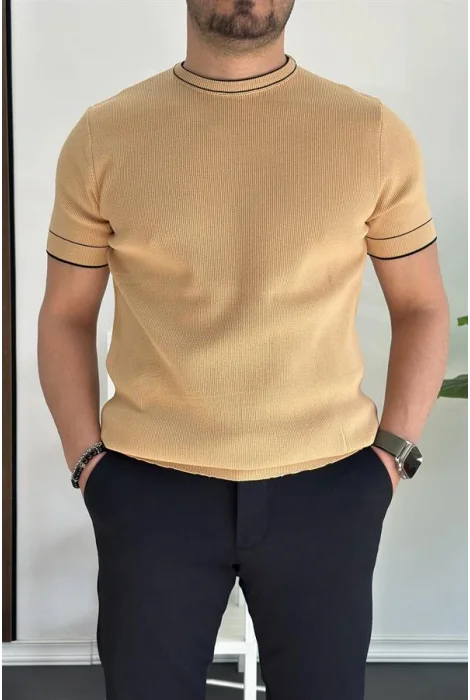 Erkek Bisiklet Yaka Triko Tişört Sarı Edw233