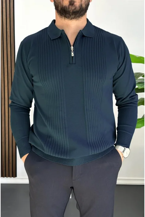 Erkek Çizgi Desenli Normal Kalıp Kazak Lacivert Edw422