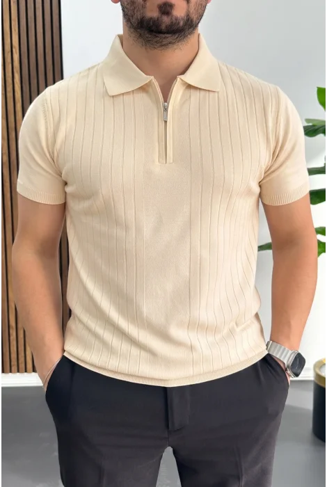 Erkek Çizgi Desenli Polo Yaka Krem Edw458