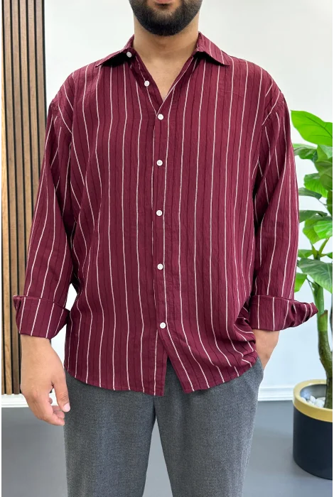 Erkek Çizgili Gömlek Bordo Edw503
