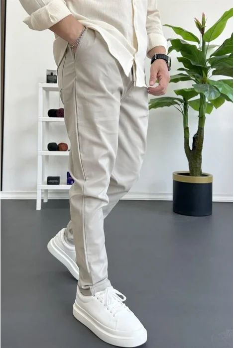 Erkek Dar Paça Jogger Pantolon Bej Edw384