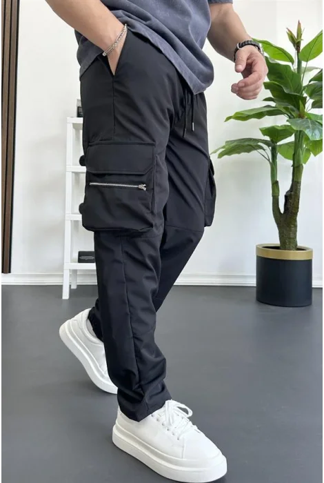 Erkek İnce Baggy Kalıp Kargo Pantolon Siyah Edw164