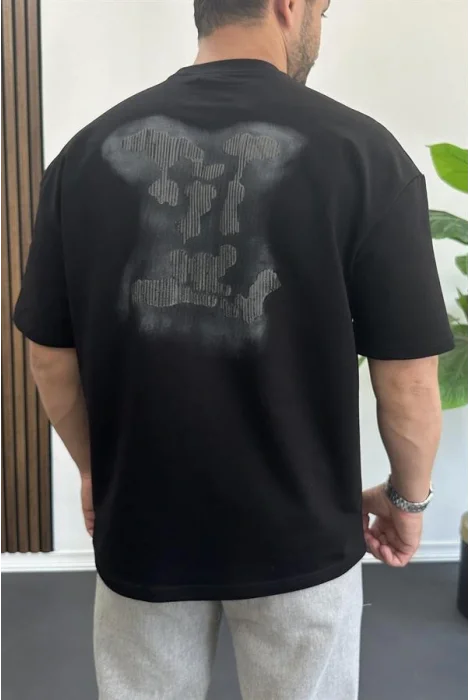 Erkek Kabartmalı Sırt Baskılı Oversize Tişört Siyah Edw390