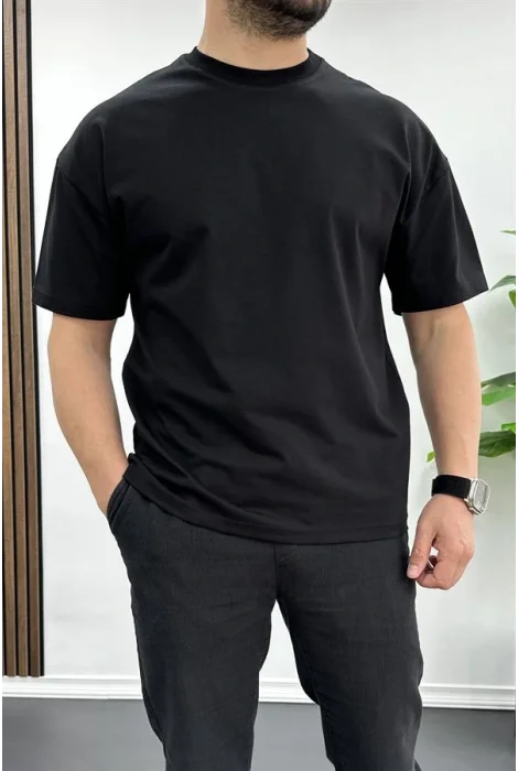 Erkek Oversize %100 Pamuk Nefes Alan Basic T-shirt Siyah Edw038
