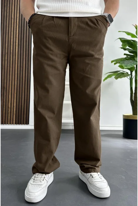 Erkek Rahat Kalıp Keten Pantolon Kahverengi Edw266