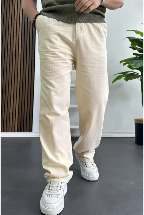 Erkek Rahat Kalıp Keten Pantolon Krem Edw266