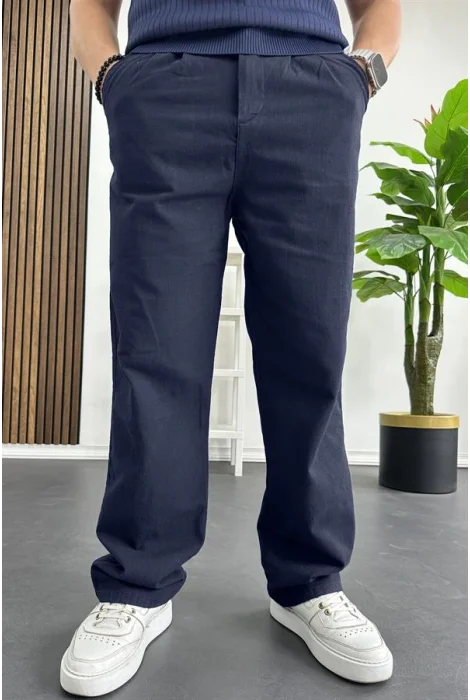 Erkek Rahat Kalıp Keten Pantolon Lacivert Edw266