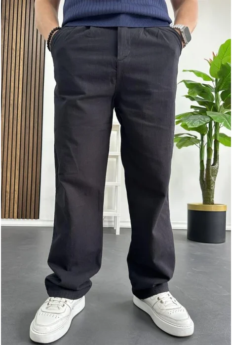 Erkek Rahat Kalıp Keten Pantolon Siyah Edw266