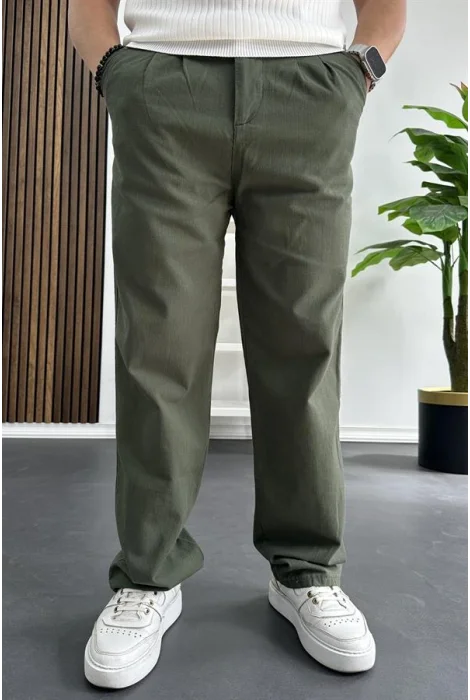 Erkek Rahat Kalıp Keten Pantolon Yeşil Edw266
