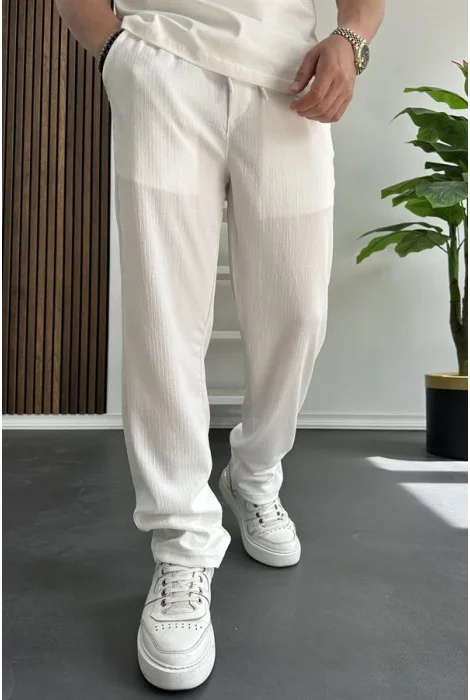 Erkek Rahat Kalıp Yazlık Pantolon Beyaz Edw269