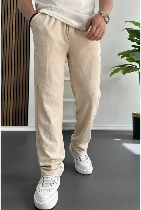 Erkek Rahat Kalıp Yazlık Pantolon Krem Edw269