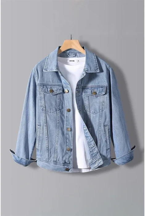 Erkek Regular Denim Kot Ceket Açık Mavi Edw397