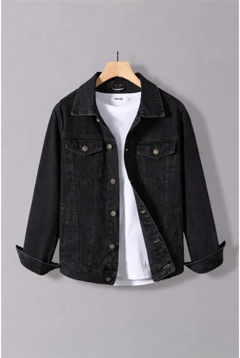 Erkek Regular Denim Kot Ceket Antrasit Edw397