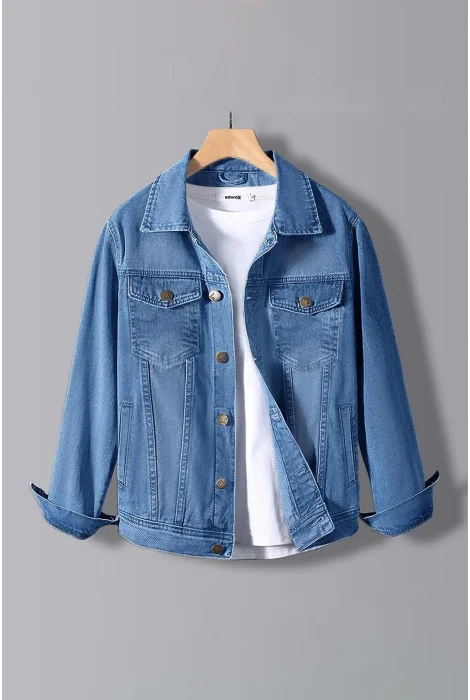 Erkek Slim Fit Denim Kot Ceket Mavi Edw397