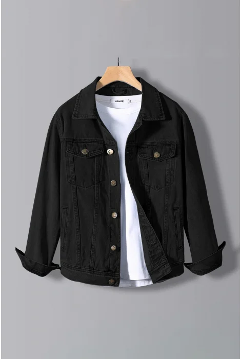 Erkek Regular Denim Kot Ceket Siyah Edw397