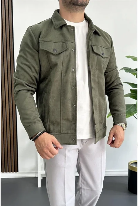 Erkek Slim Fit Cepli Nubuk Ceket Yeşil Edw081