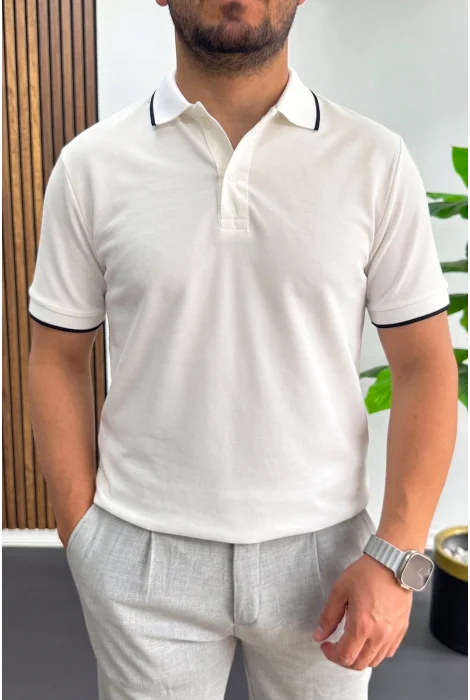 Erkek Soft Kumaş Polo Yaka Tişört Beyaz Edw506