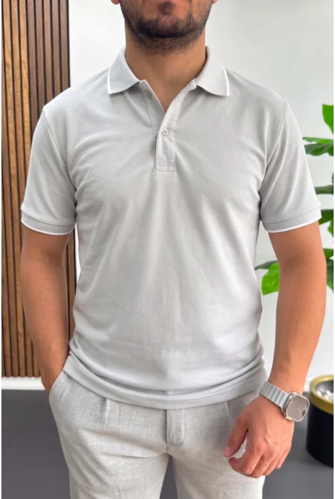 Erkek Soft Kumaş Polo Yaka Tişört Gri Edw506