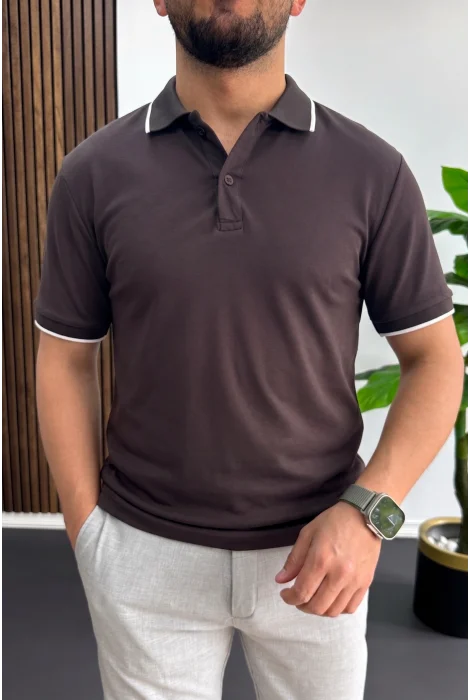 Erkek Soft Kumaş Polo Yaka Tişört Kahverengi Edw506
