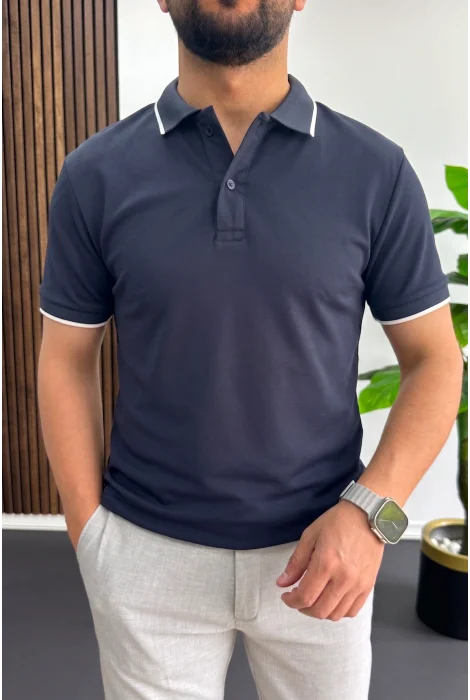 Erkek Soft Kumaş Polo Yaka Tişört Lacivert Edw506