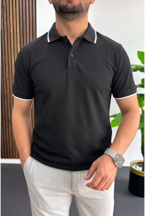Erkek Soft Kumaş Polo Yaka Tişört Siyah Edw506