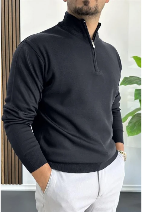 Erkek Yarım Fermuarlı Normal Kalıp Kazak Lacivert Edw411