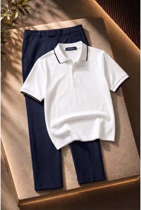 Polo Yaka Tişört Pantolon 2li Takım Beyaz Edw506Tk