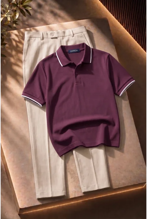 Polo Yaka Tişört Pantolon 2li Takım Bordo Edw506Tk