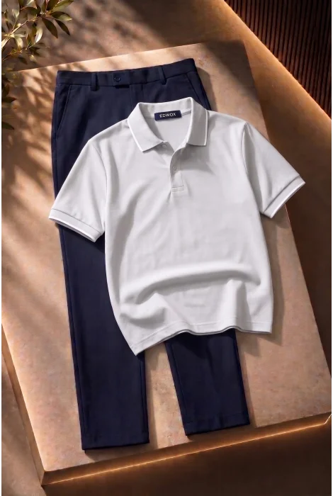 Polo Yaka Tişört Pantolon 2li Takım Gri Edw506Tk