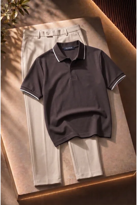 Polo Yaka Tişört Pantolon 2li Takım Kahverengi Edw506Tk