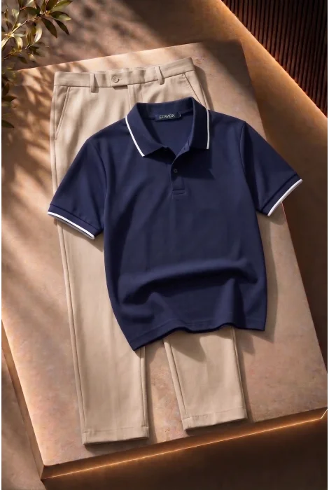 Polo Yaka Tişört Pantolon 2li Takım Lacivert Edw506Tk