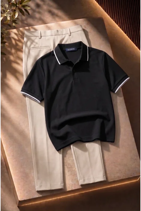 Polo Yaka Tişört Pantolon 2li Takım Siyah Edw506Tk