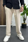 Erkek Pamuklu Keten Görünümlü Pantolon Bej Edw443