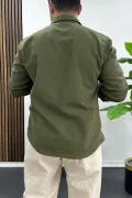 Erkek Pamuklu Keten Görünümlü Rahat Kalıp Gömlek Yeşil Edw444