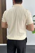 Erkek Açık Yaka Desenli Tişört Krem Edw453