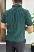 Erkek Açık Yaka Desenli Tişört Yeşil Edw453