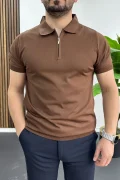 Erkek Polo Yaka Düz Tişört Kahverengi Edw455