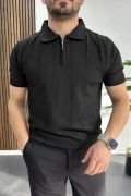 Erkek Desenli Polo Yaka Tişört Siyah Edw457