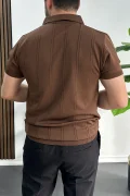 Erkek Desenli Polo Yaka Tişört Kahverengi Edw457