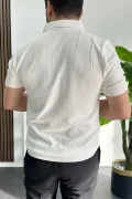 Erkek Desenli Polo Yaka Tişört Beyaz Edw457