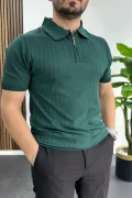 Erkek Çizgi Desenli Polo Yaka Yeşil Edw458