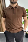 Erkek Çizgi Desenli Polo Yaka Kahverengi Edw458